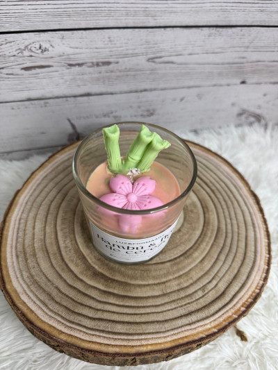 Vela aromática de soja Bambú y Cereza en vaso de cristal 220g
