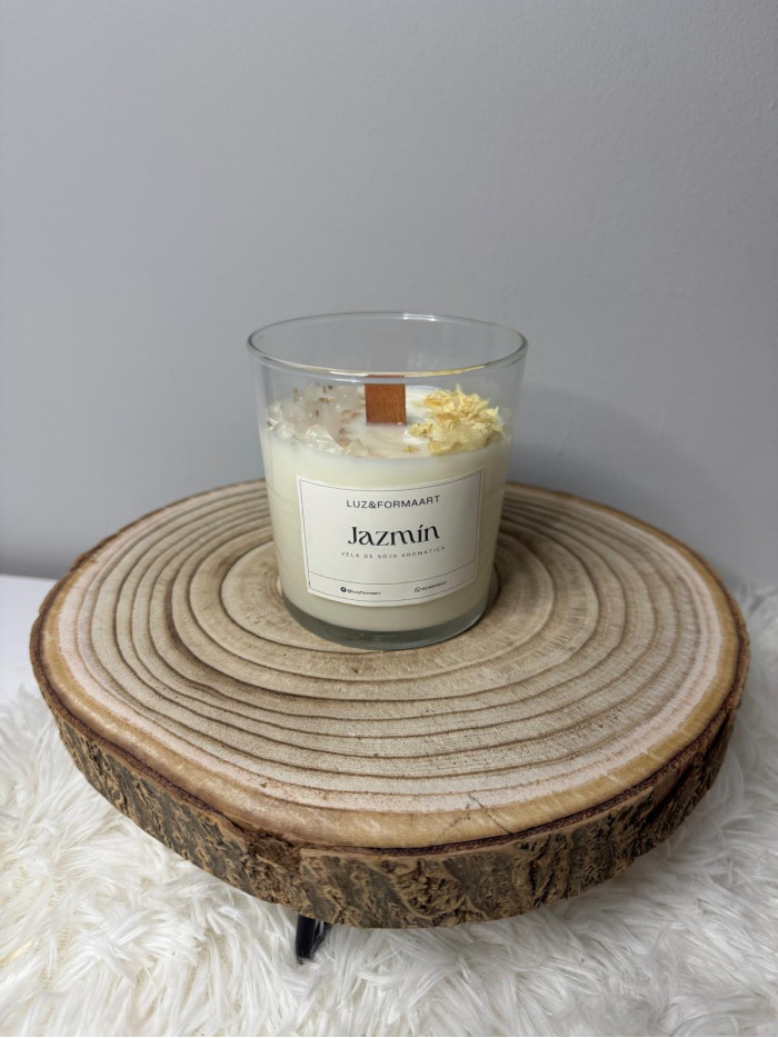 Vela aromática de soja Jazmín en vaso de cristal 220g