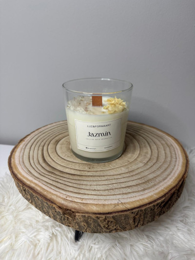 Vela aromática de soja Jazmín en vaso de cristal 220g