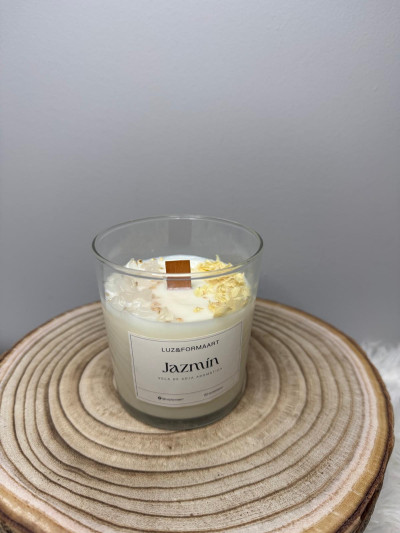 Vela aromática de soja Jazmín en vaso de cristal 220g
