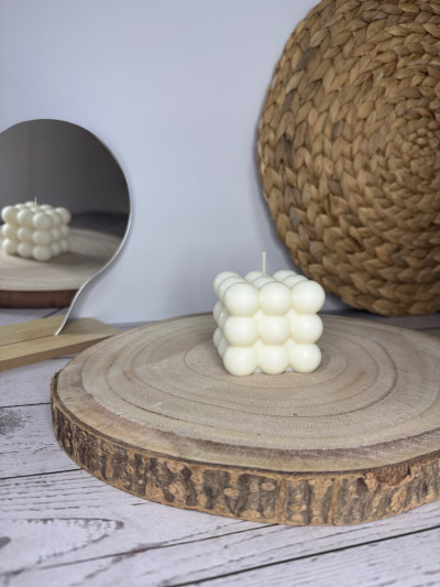 Vela Bubble Cube artesanal – Vela decorativa minimalista