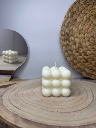 Vela Bubble Cube artesanal – Vela decorativa minimalista