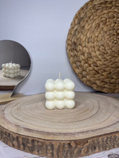 Vela Bubble Cube artesanal – Vela decorativa minimalista